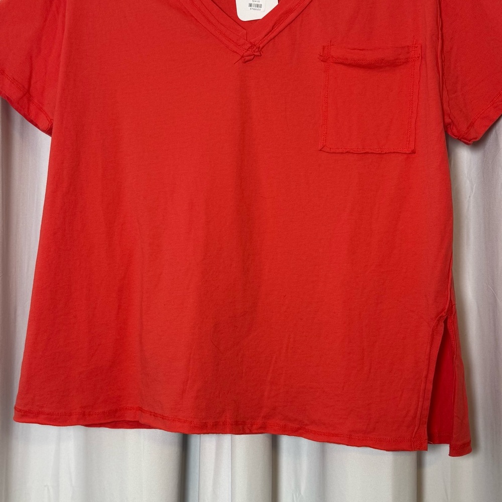 POL Raw Edge Oversized Cotton Tee Red Orange Large NWT - Picture 5 of 11